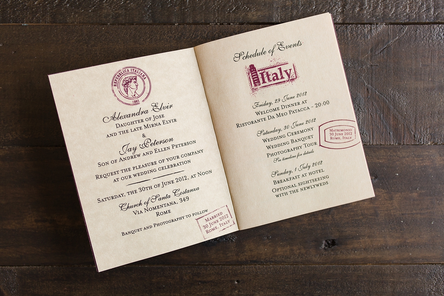 Photo of passport-themed wedding invitation