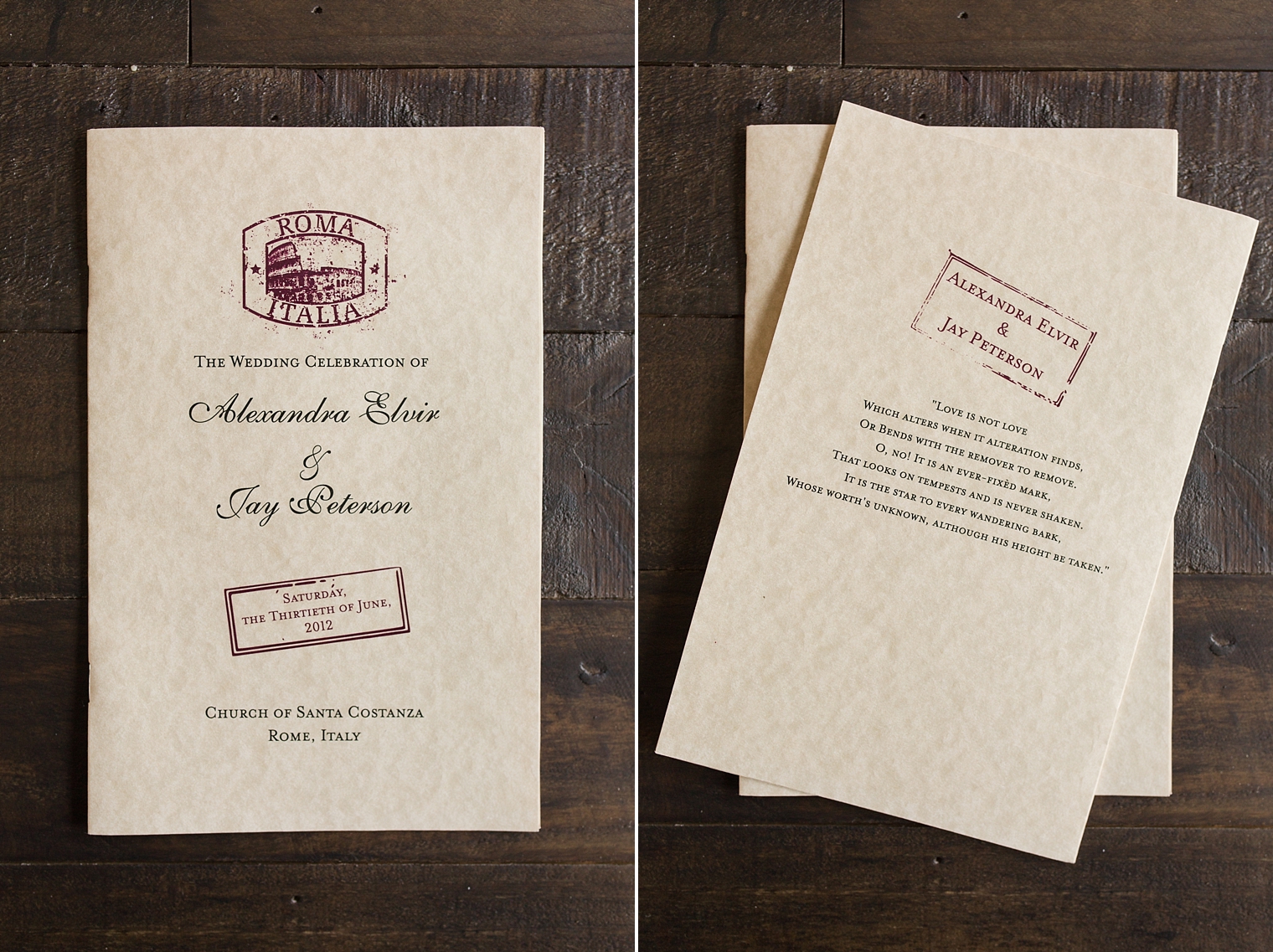 Rome destination wedding ceremony program