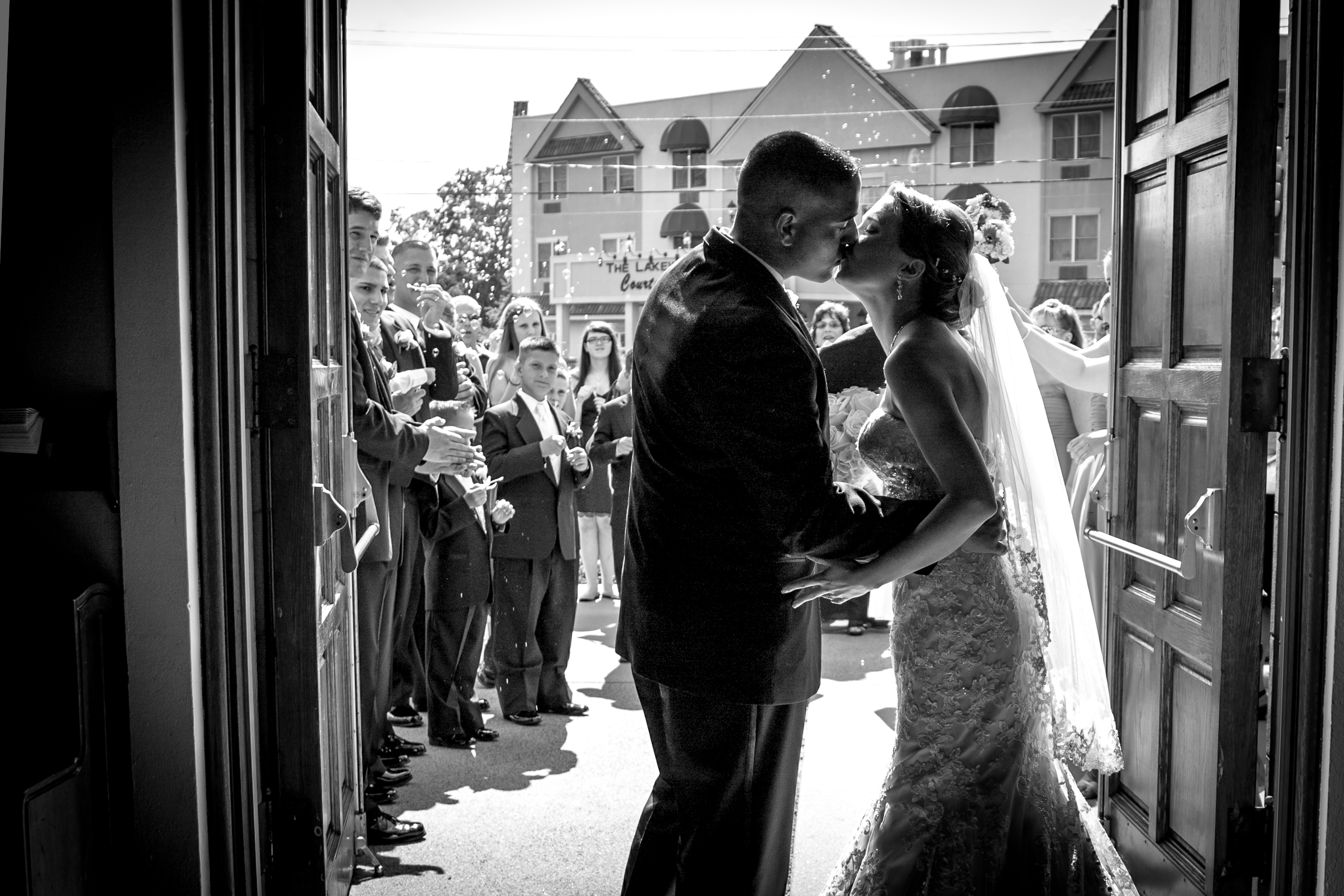 bride and groom kissing