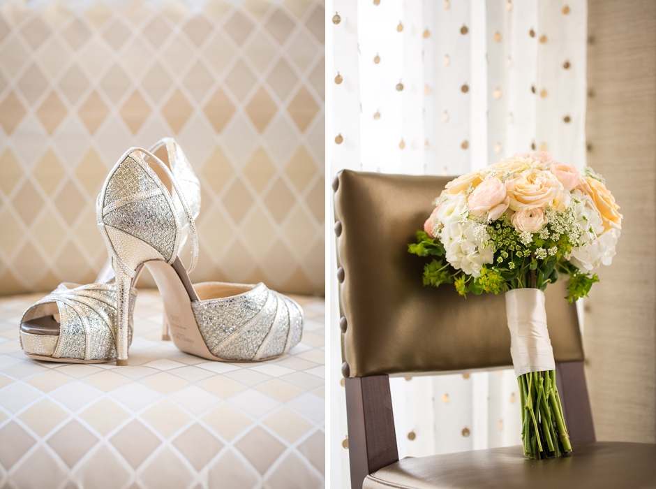 jimmy choo shoes | peach and pink wedding bouquet