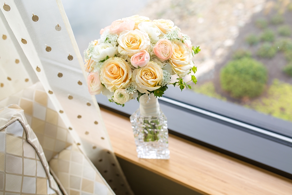 peach pink yellow bridal bouquet