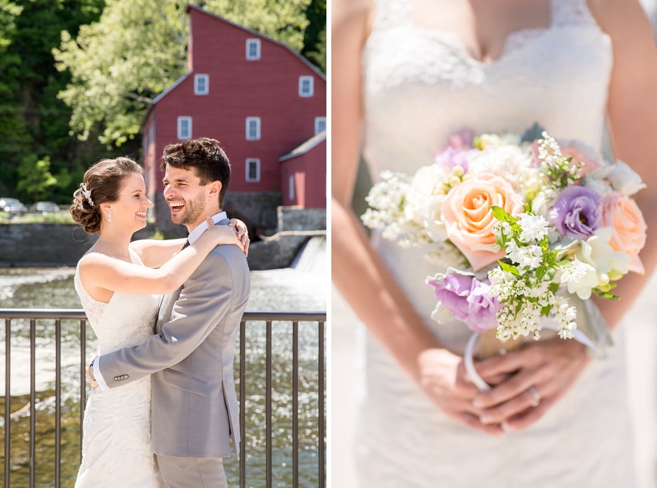 Rustic Red Mill Museum Wedding bride and groom laughing