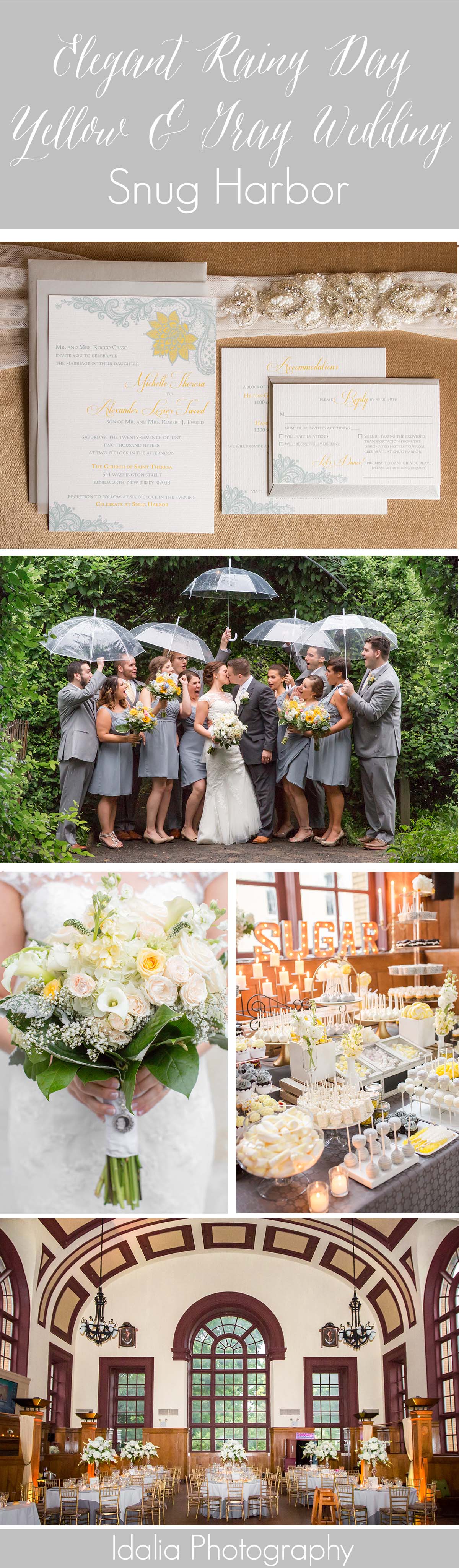 Elegant Rainy Yellow and Gray Wedding at Snug Harbor in Staten Island, NY | Yellow and Gray Wedding | Yellow and Gray Sweets Bar