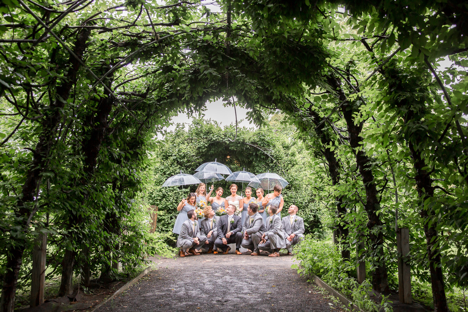 Bridal party with umbrellas