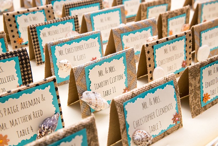 Turquoise burlap seating cards