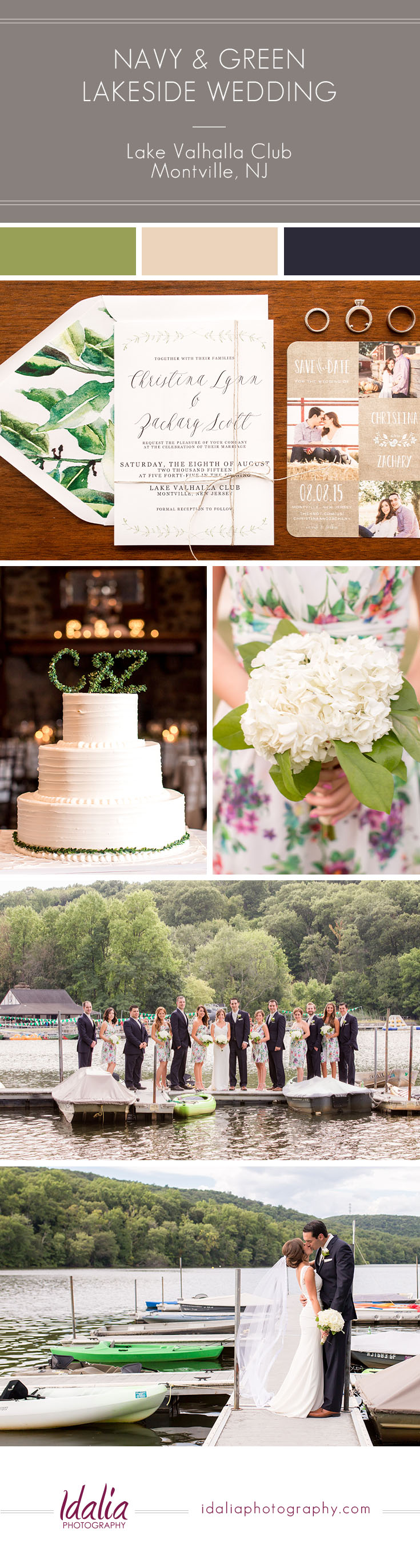 Navy and Green Lakeside NJ Wedding | Lake Valhalla Club | Montville, NJ