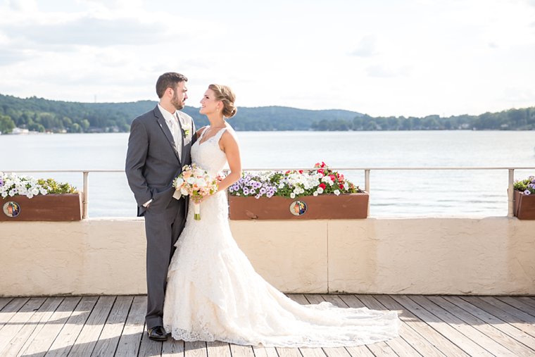 Lake Mohawk Country Club Wedding bride and groom on boardwalk photo
