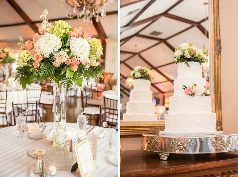 Lake Mohawk Country Club Wedding peach and ivory centerpiece and cake