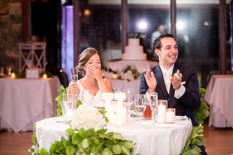 Bride and groom reactions during toast