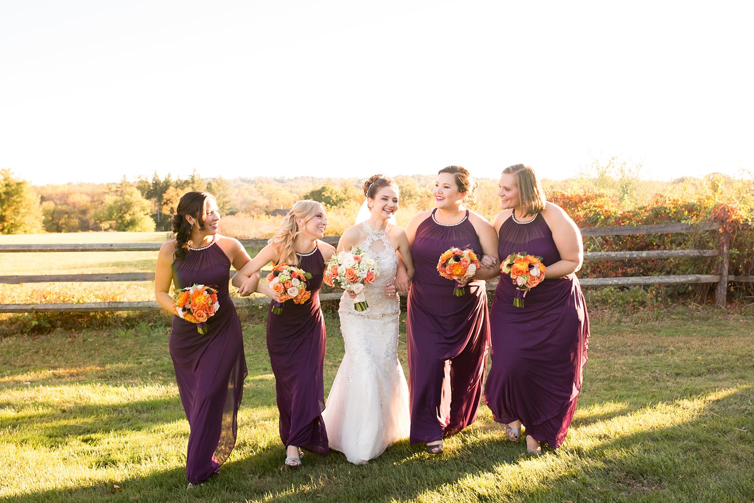 Basking Ridge Country Club bridesmaids in purple dresses photo