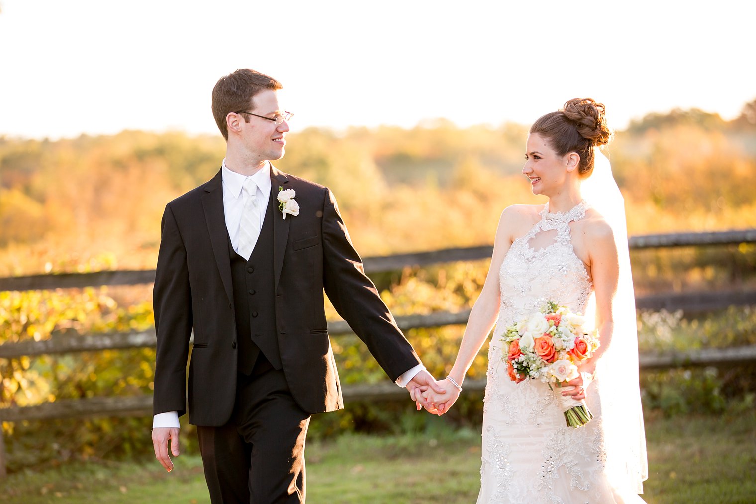 Basking Ridge Country Club photo of bride and groom walking