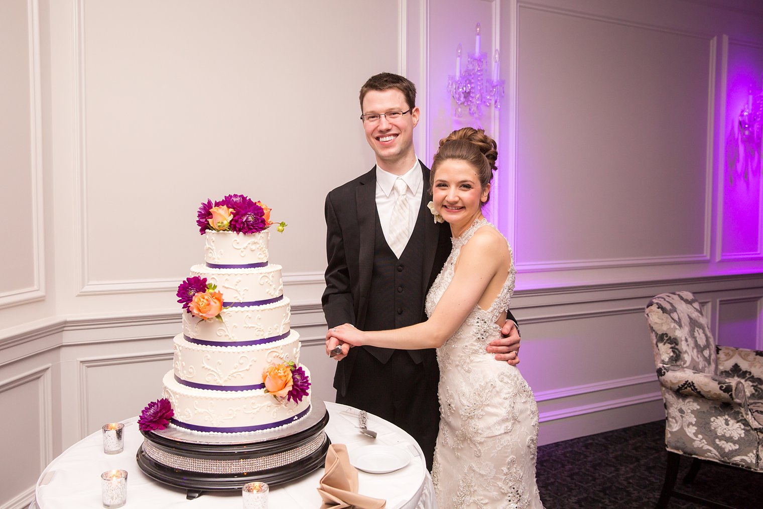 Basking Ridge Country Club bride and groom cake cutting photo