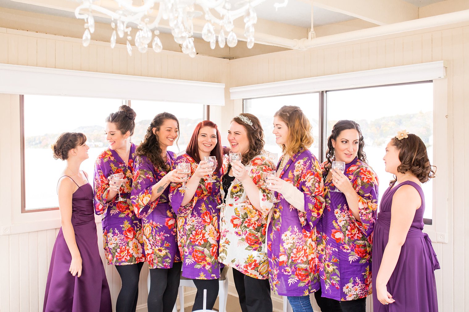 Lake Mohawk Country Club Wedding bridesmaids in matching robes