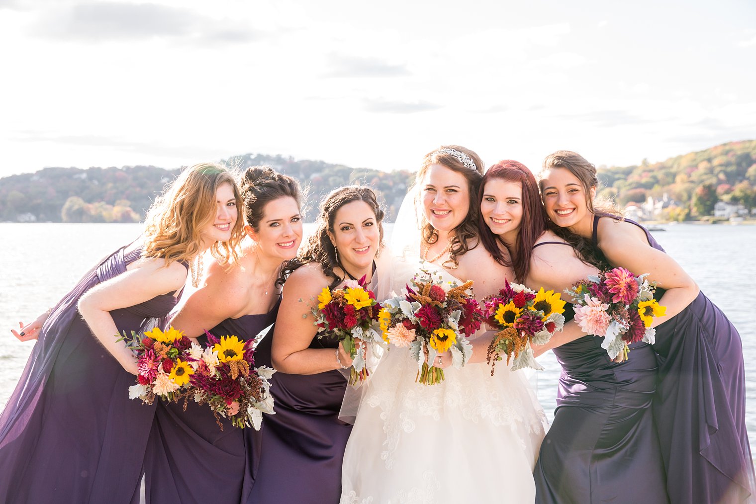 Lake Mohawk Country Club Wedding bridesmaids in purple dresses