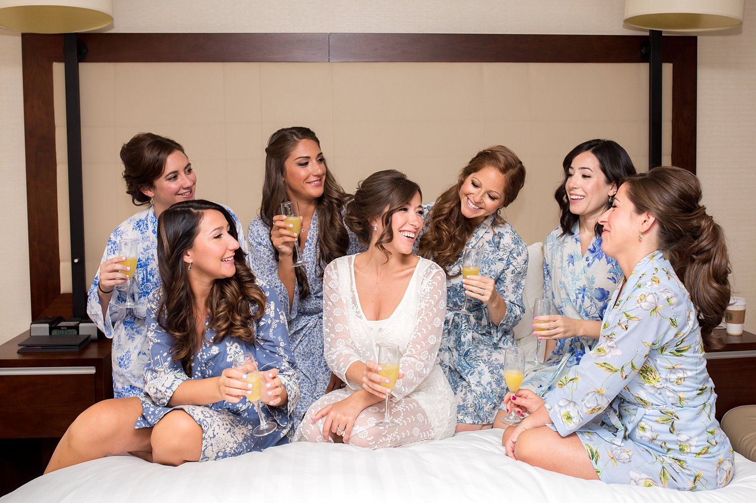 Bridesmaids in blue robes photo