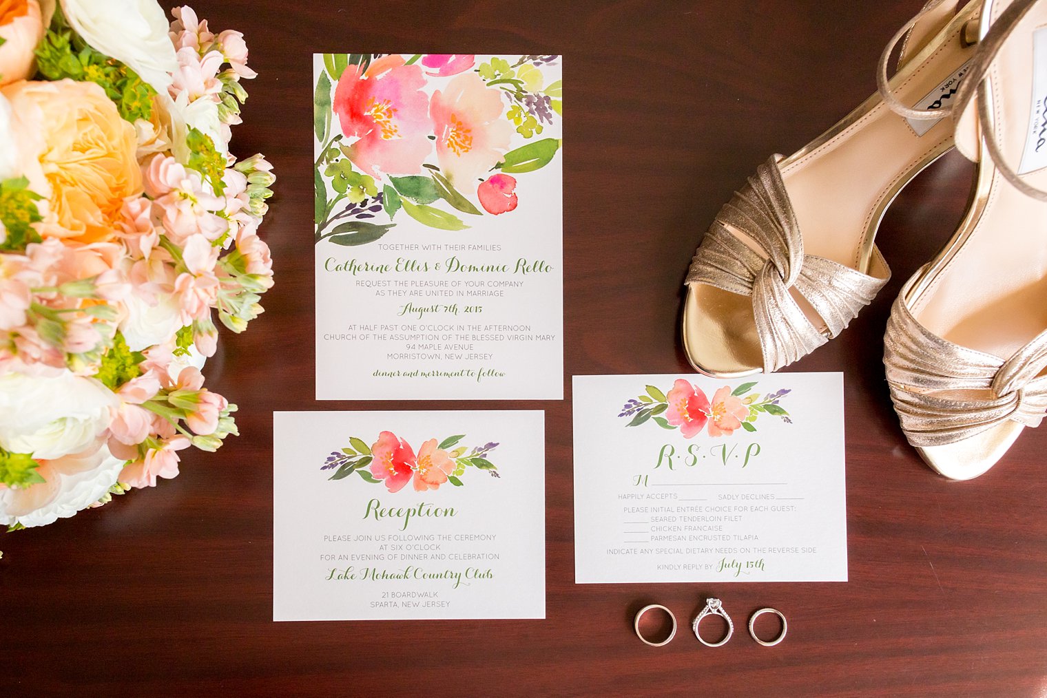 peach floral wedding invitation photo