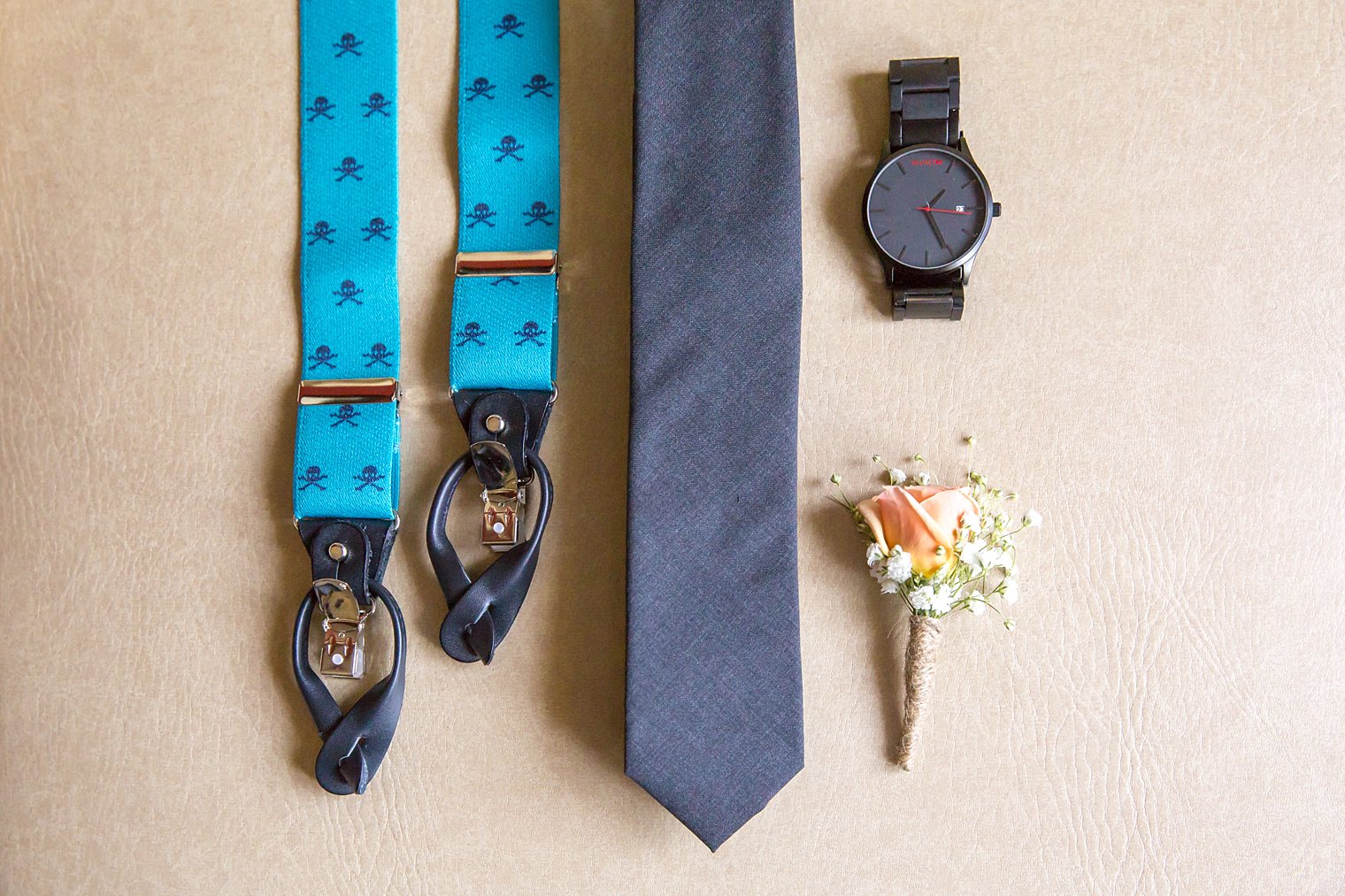 groom tie with skull and croosbones photo