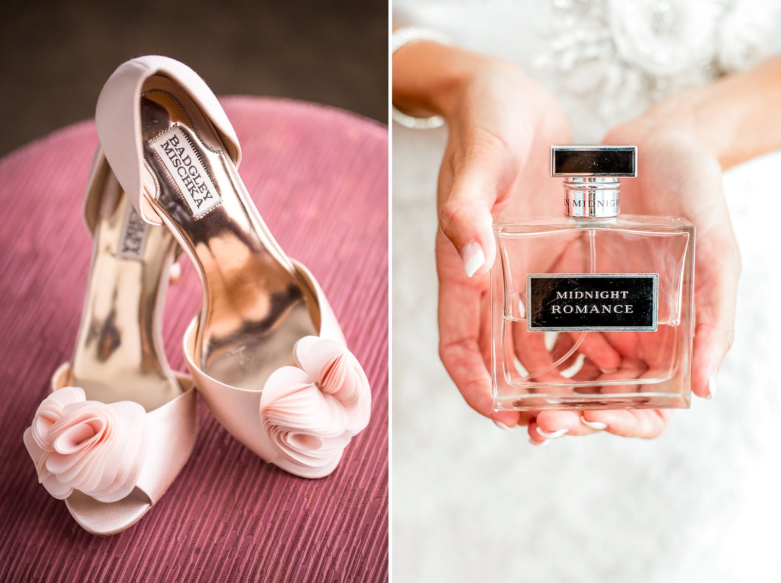 badgley mischka shoes and midnight romance perfume wedding photo