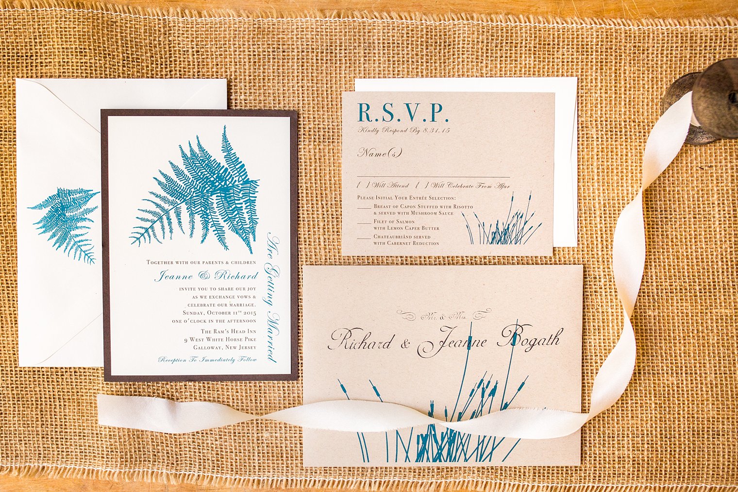 turquoise and tan wedding invitation photo