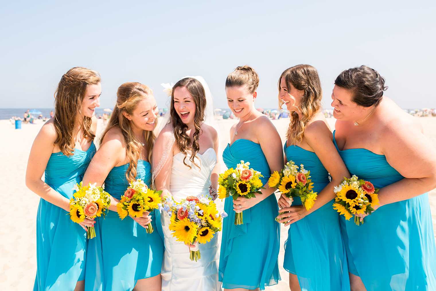 Bridesmaids on Jersey Shore beach