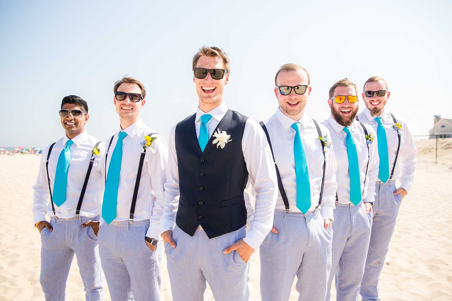 Groomsmen on Jersey Shore beach photo