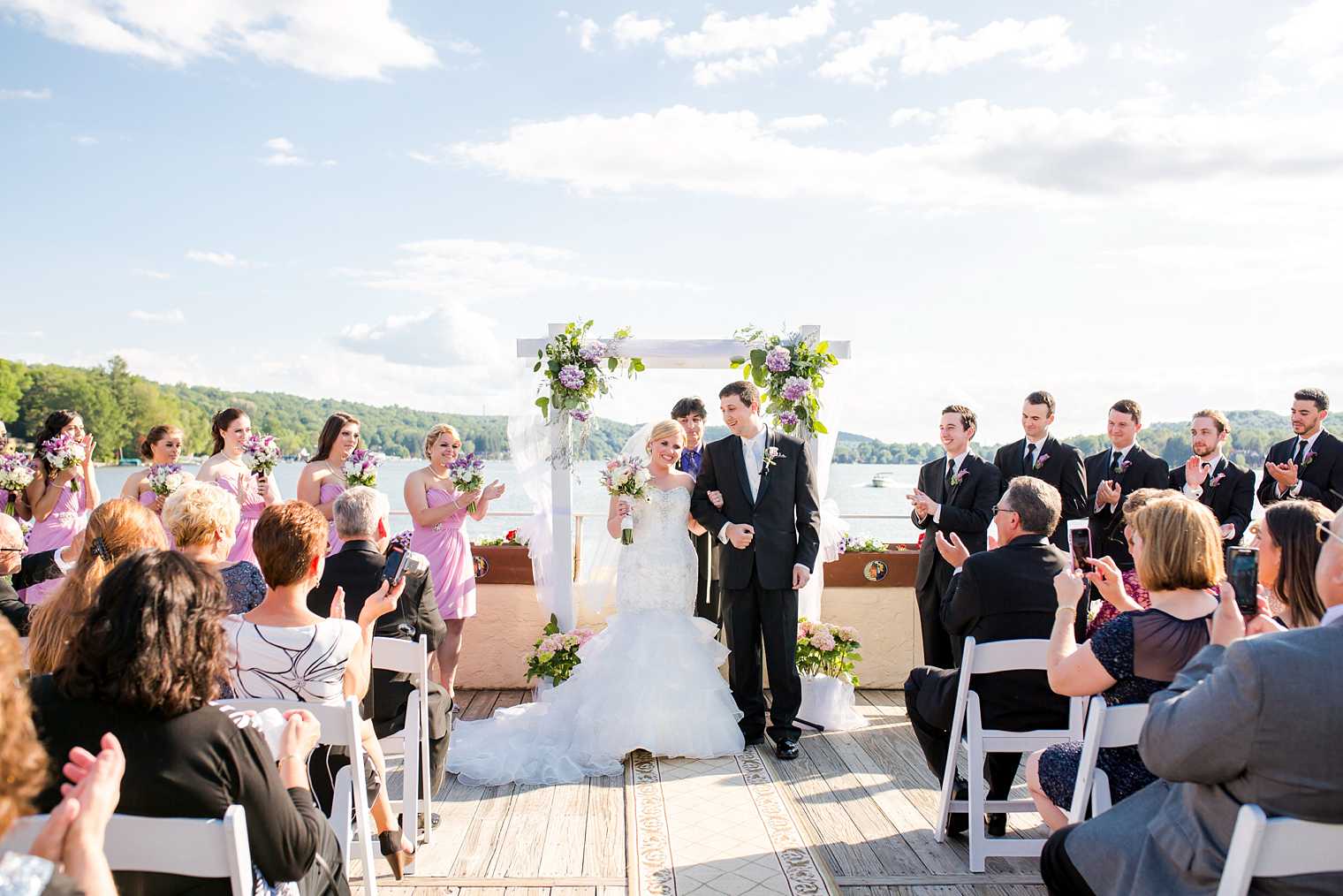 Lake Mohawk Country Club boardwalk wedding photo