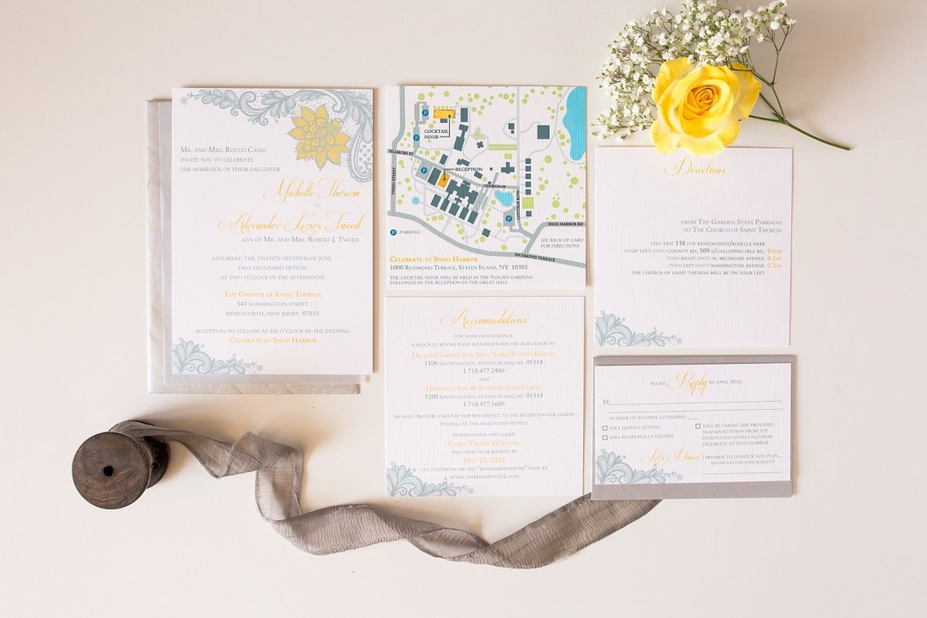 Yellow and Gray wedding invitation photo by The Lovely Paperie