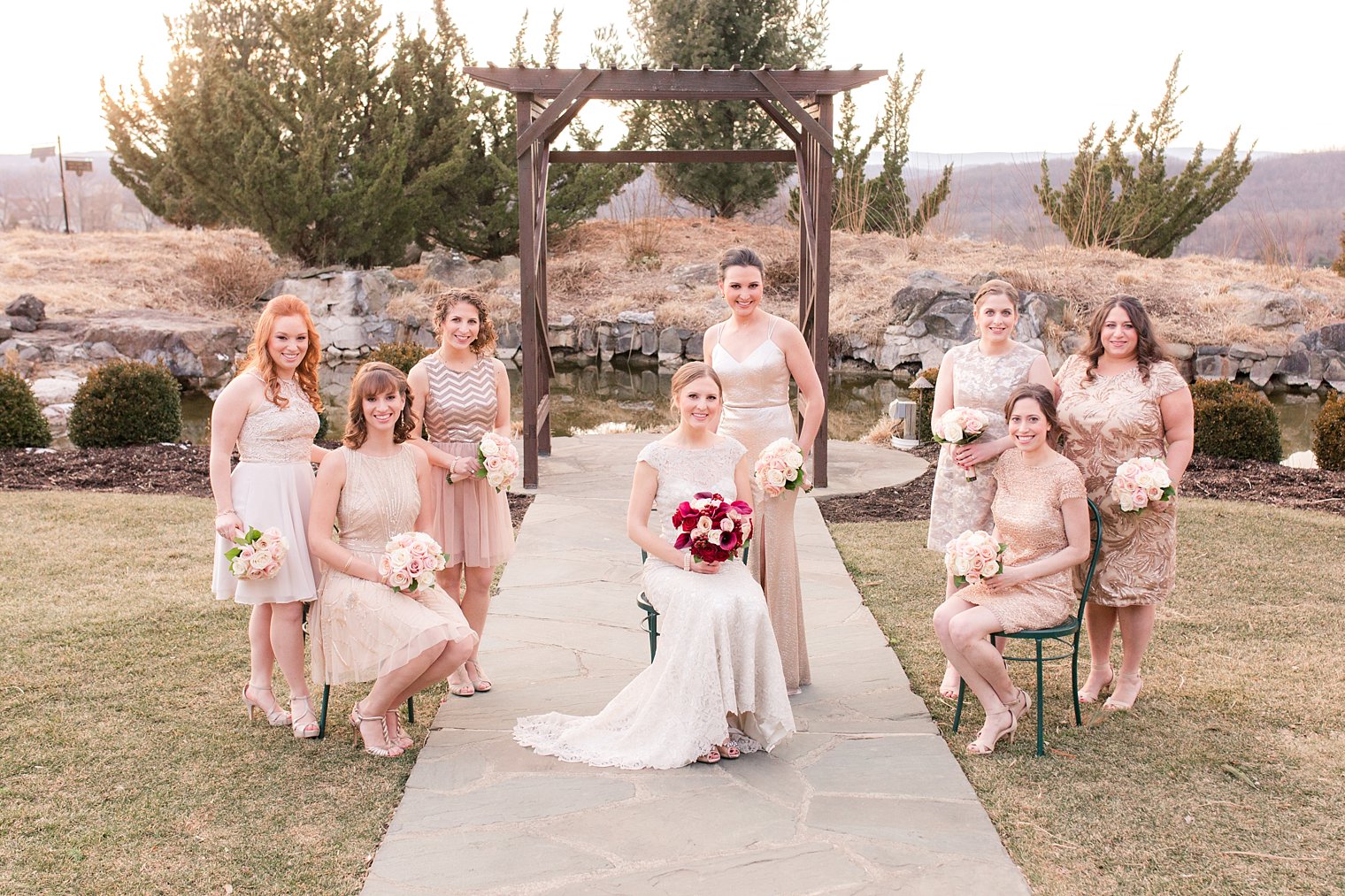 Grand Cascades Lodge Wedding Photos of champagne bridesmaids dresses