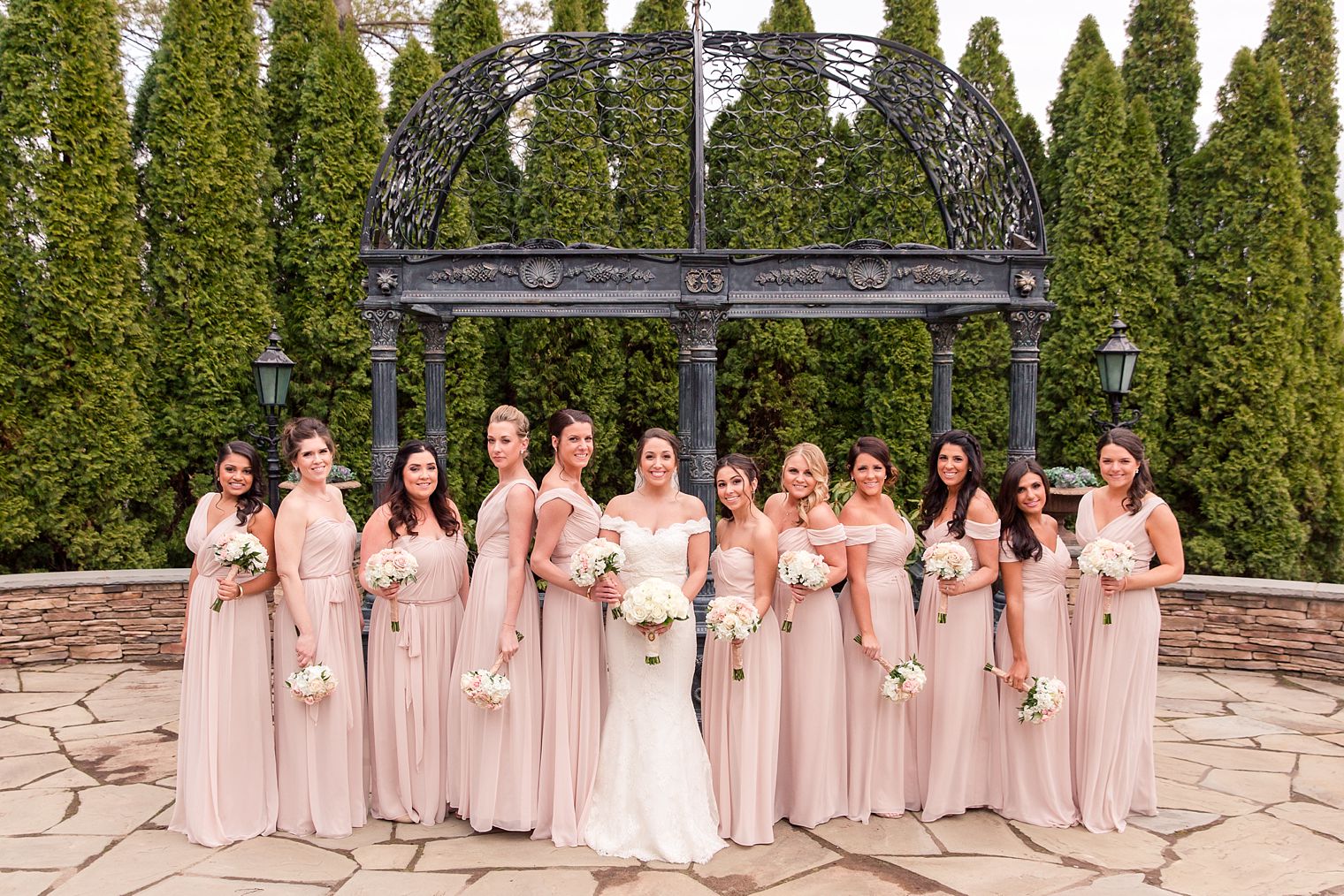 Bridesmaids in blush dresses