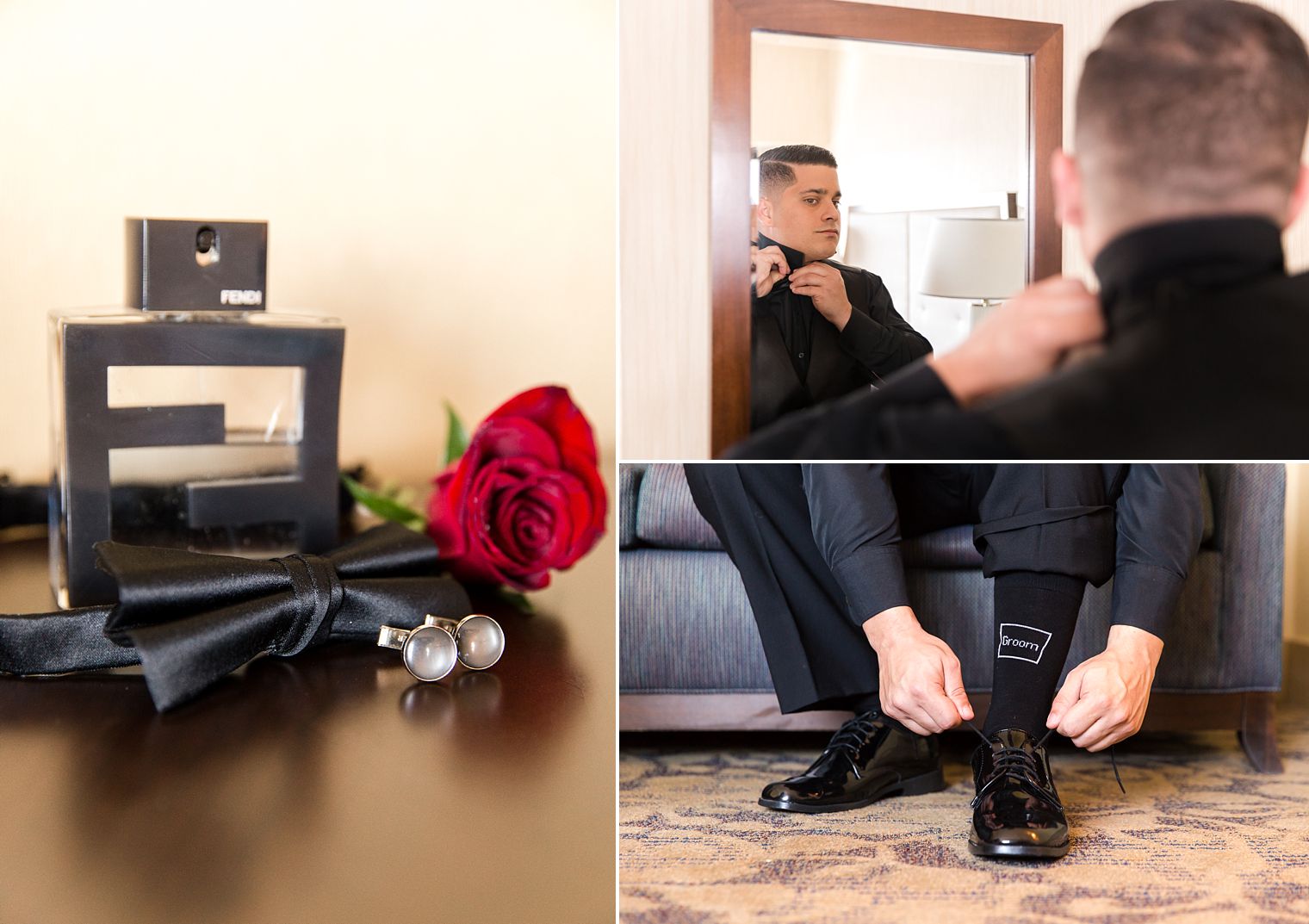 Groom getting ready at Sheraton Lincoln Harbor