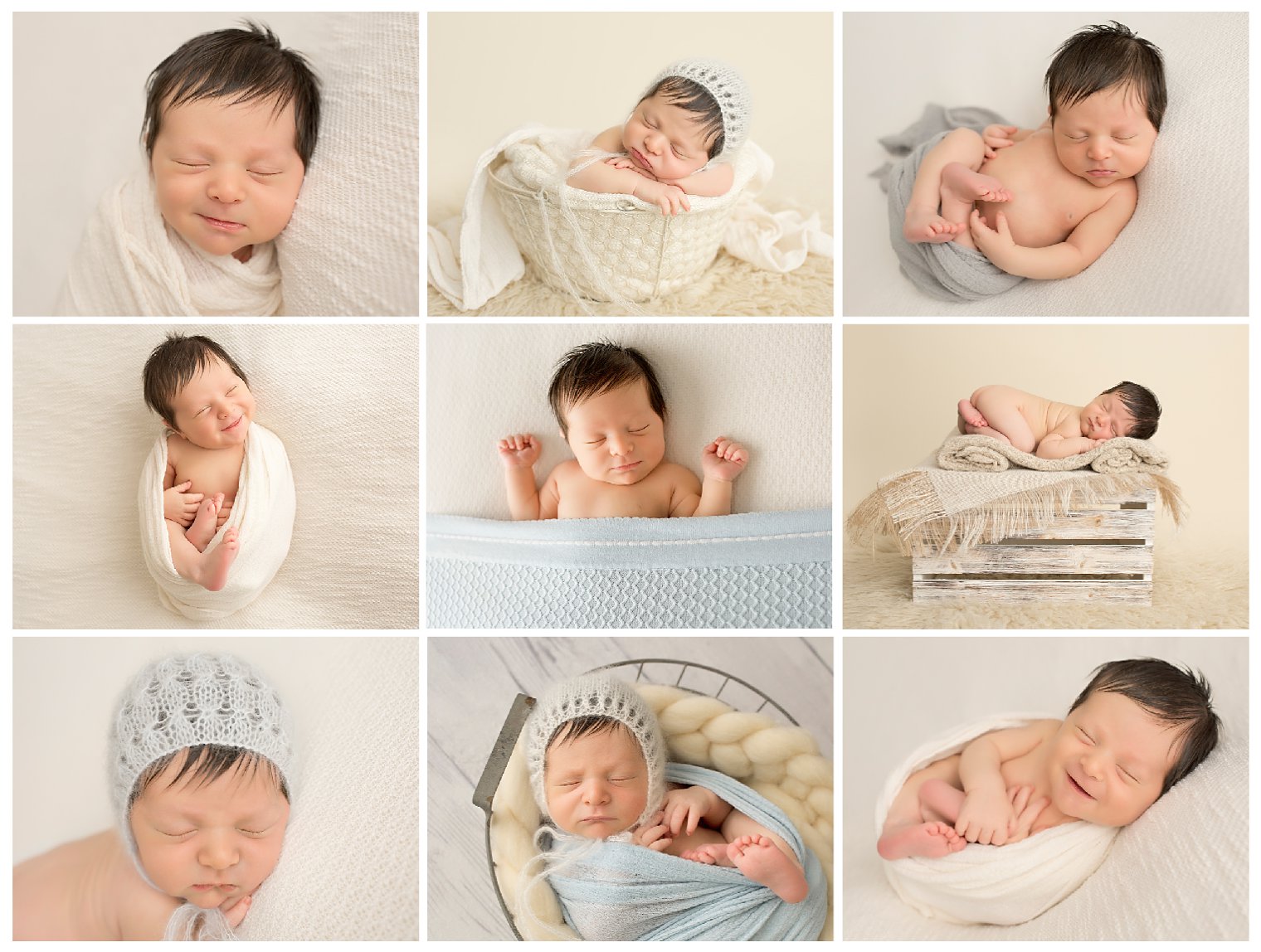 Newborn boy in creams and blues