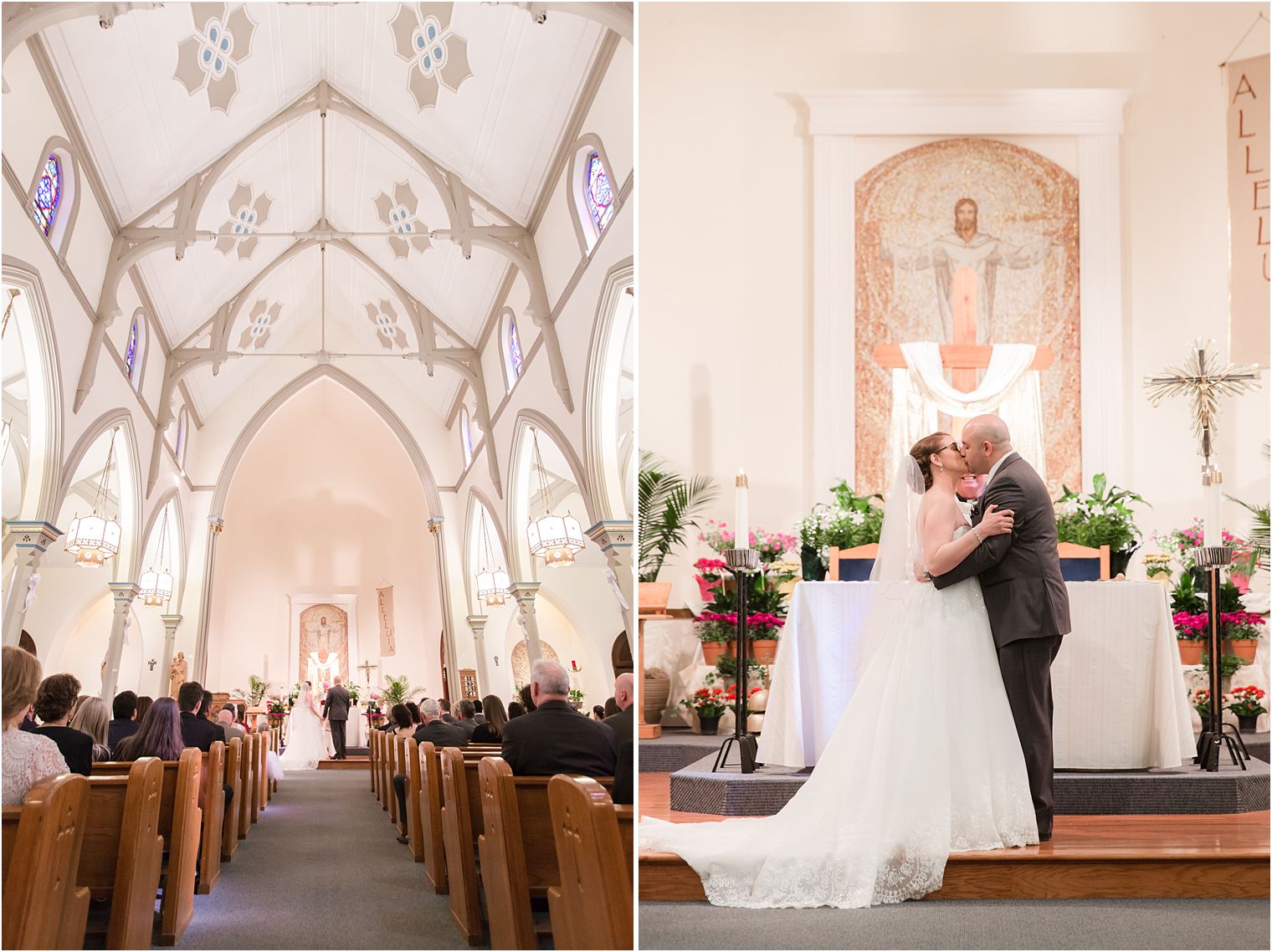 Bride and groom first kiss