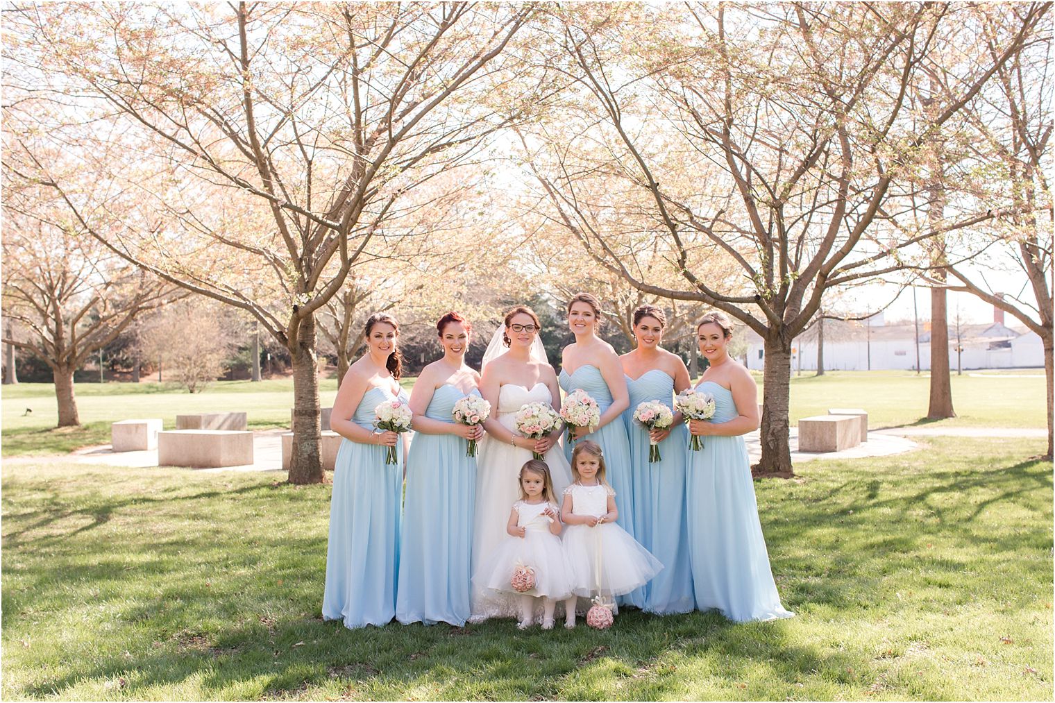 Bill Levkoff bridesmaid dresses in blue
