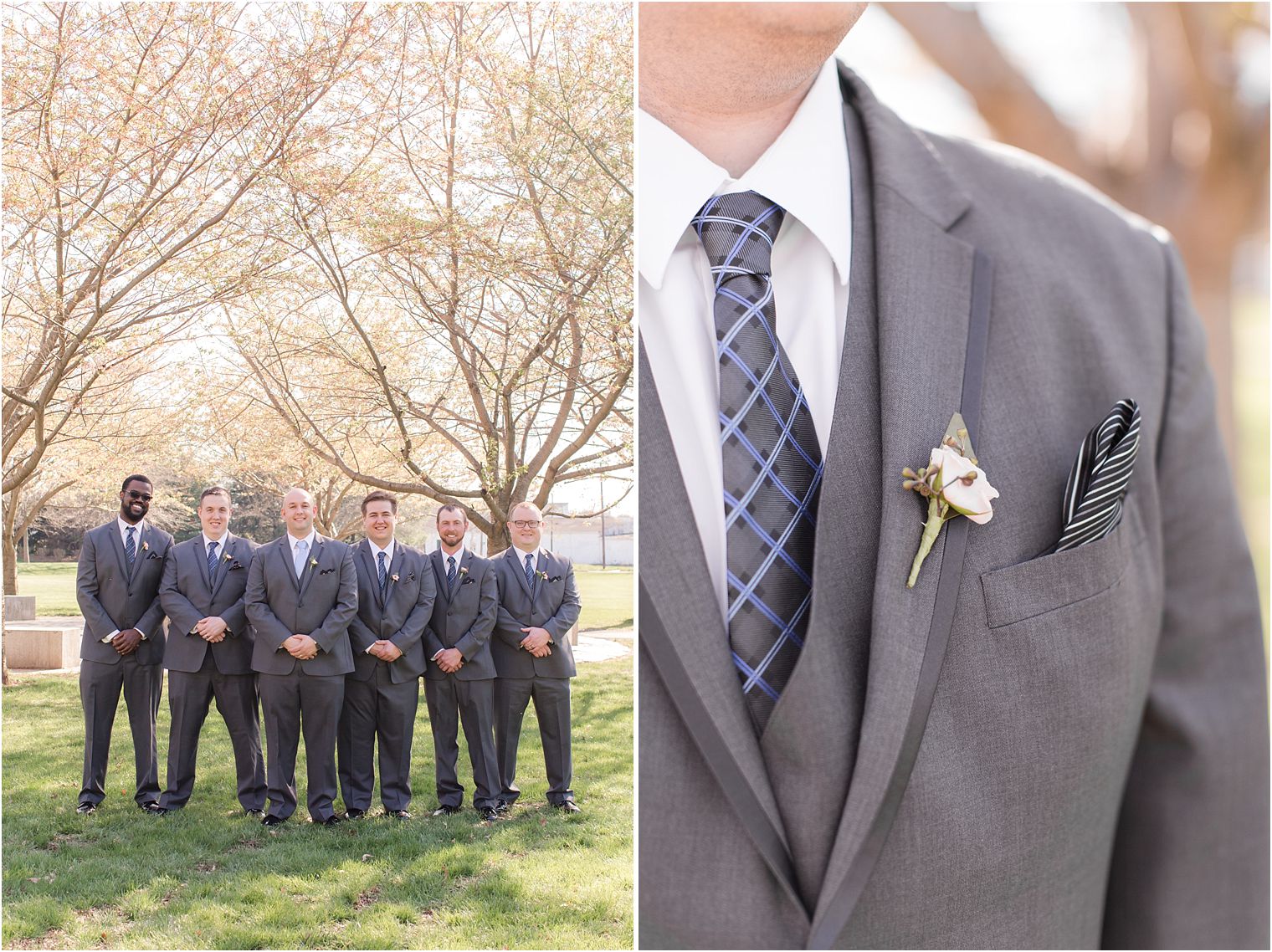 Groomsmen in grey and blue