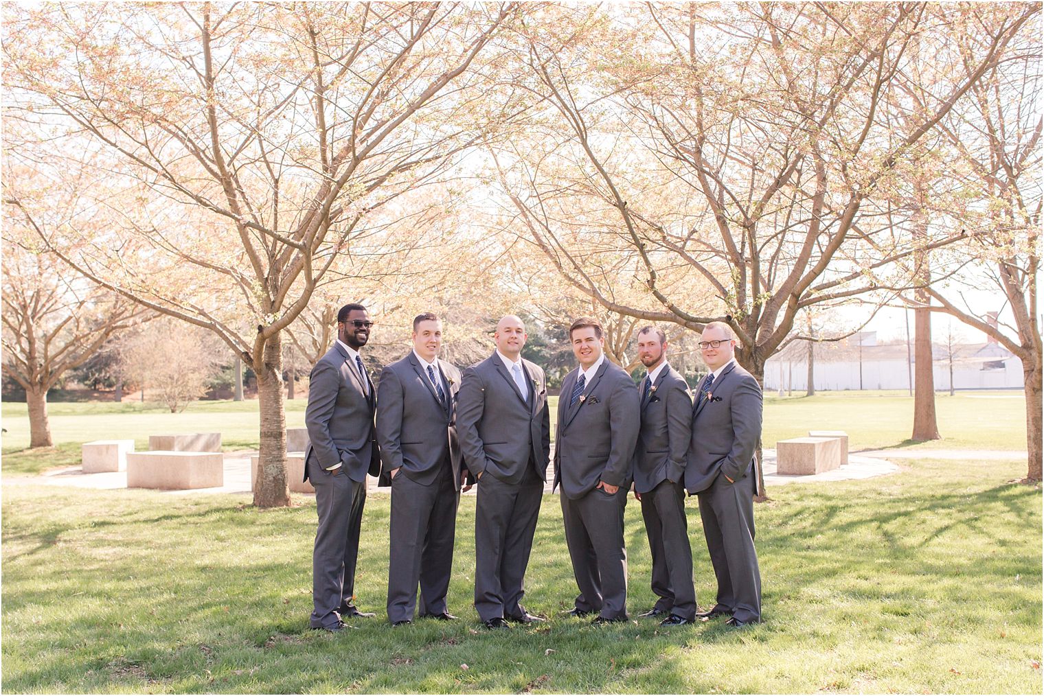 Groomsmen in blue and gray