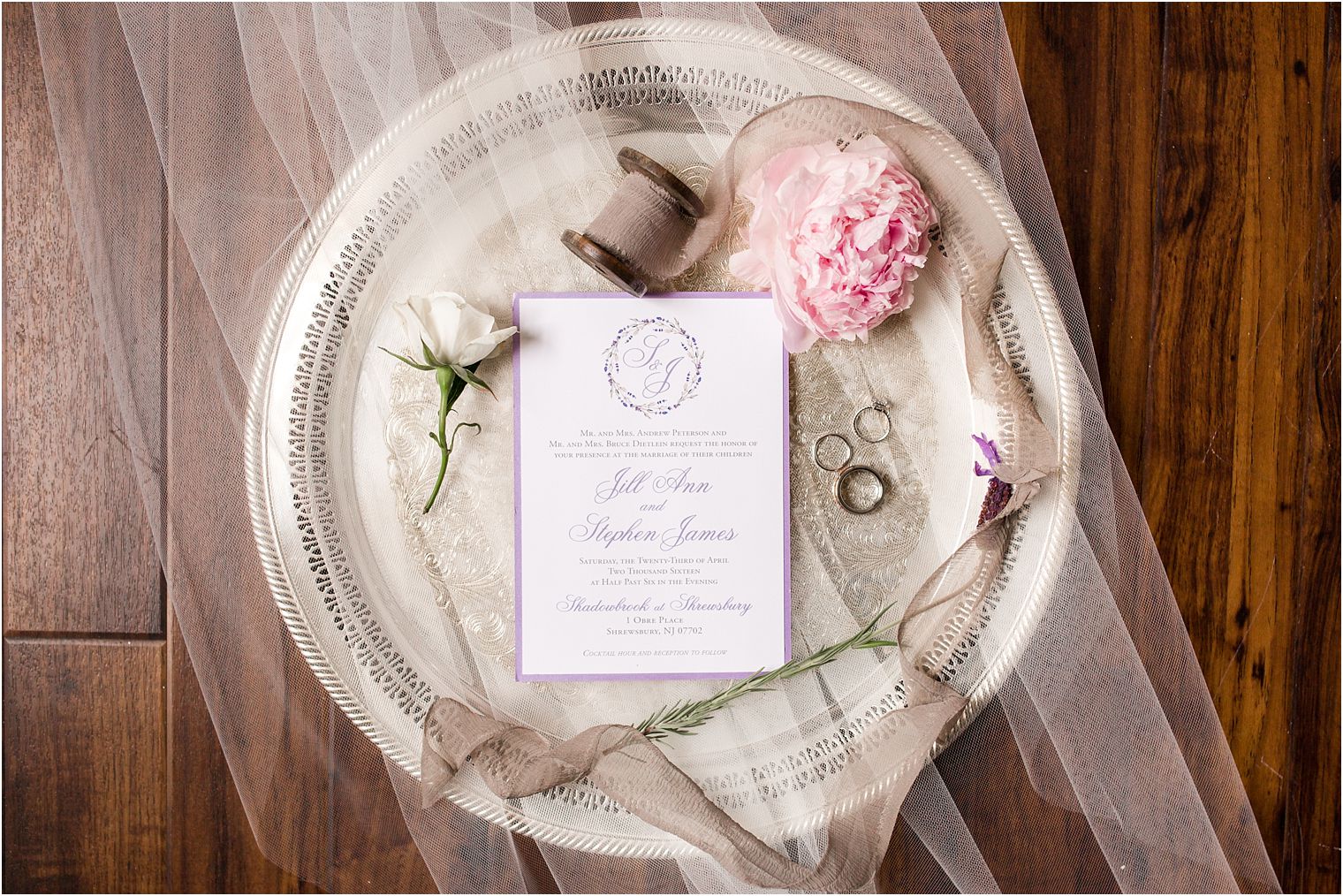 Beautiful invitation photo on silver tray