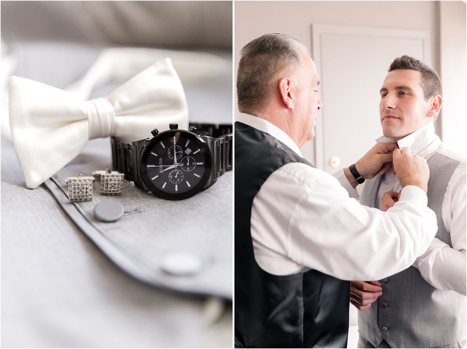 Groom getting ready with father