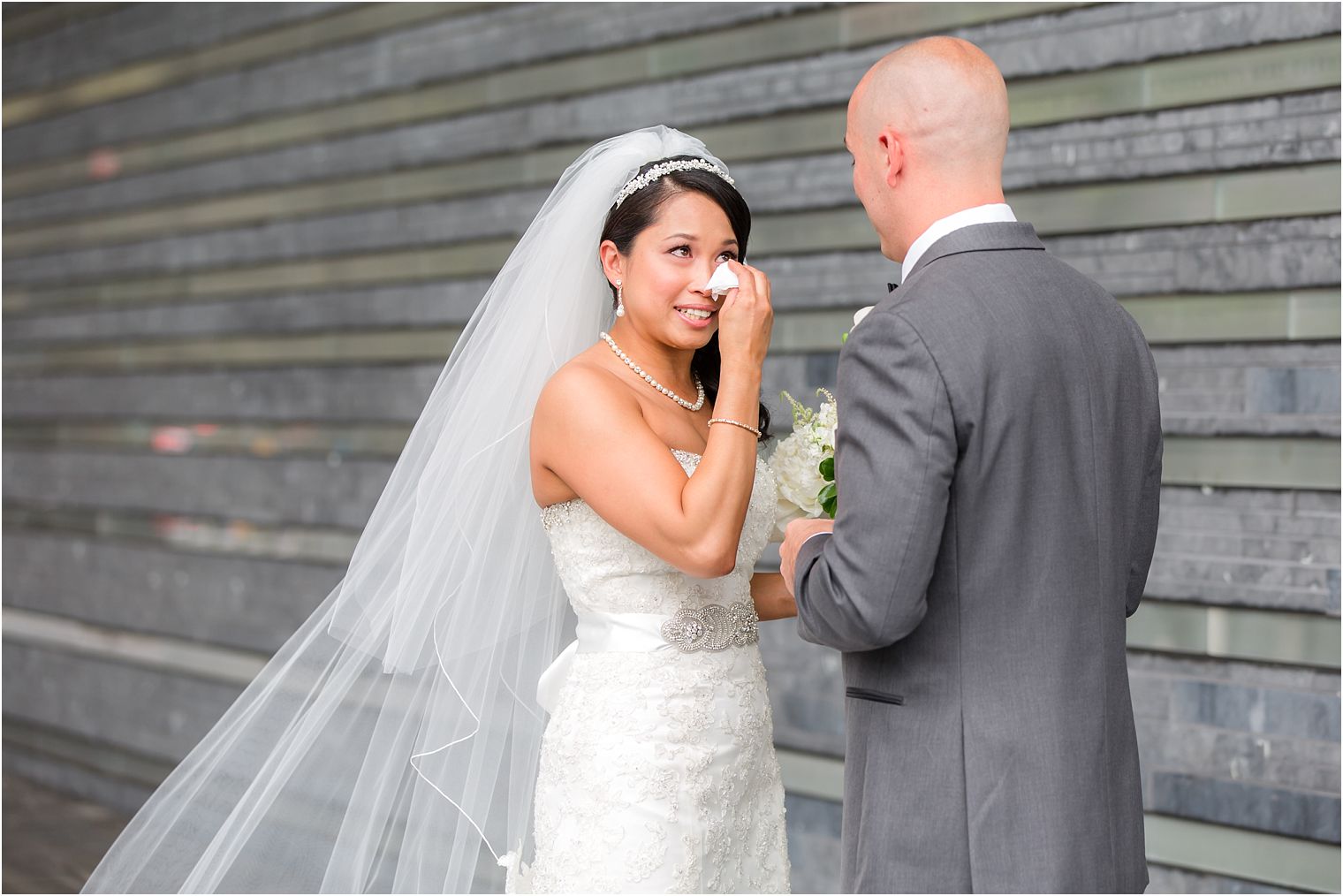 Tearful bride at first look
