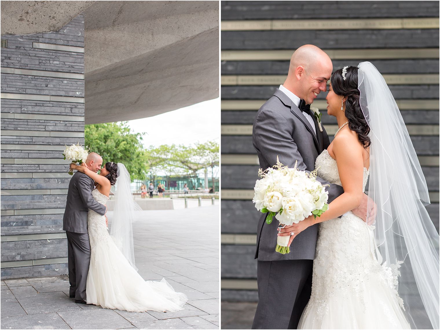 Bride and groom portraits at Irish Hunger Memorial