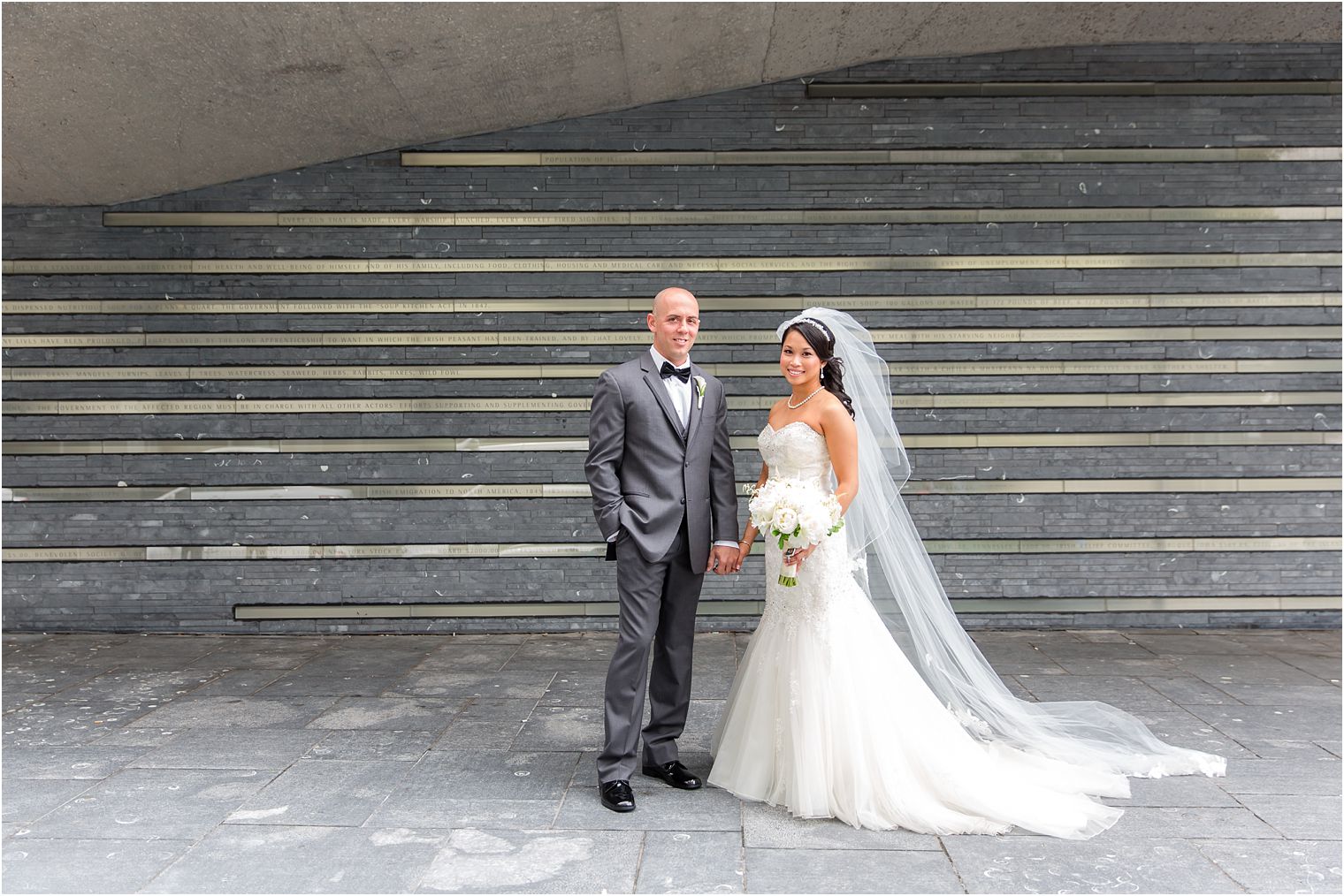 Bride and groom at Irish Hunger Memorial