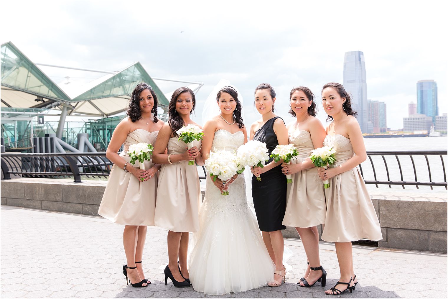 Champagne and Black bridesmaid dresses