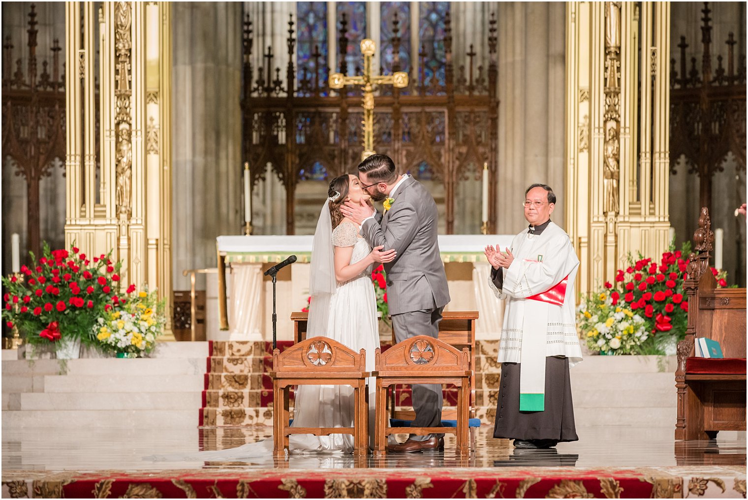 St. Patrick's Cathedral Wedding Ceremony First Kiss