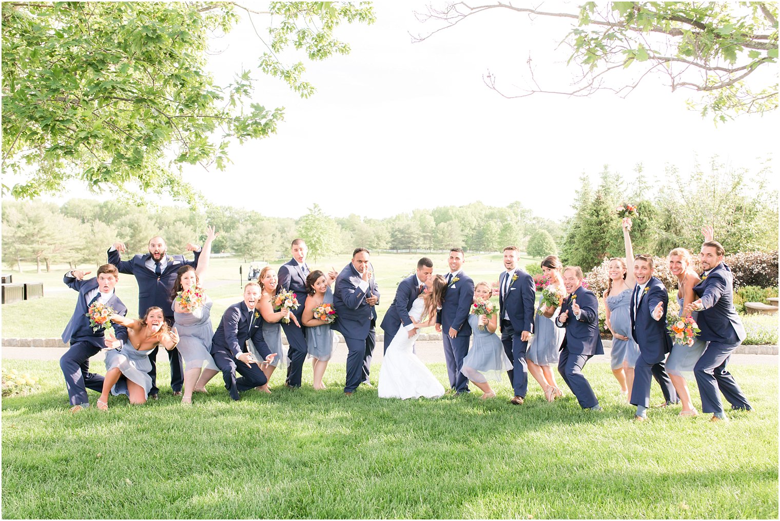 Dusty blue and navy bridal party