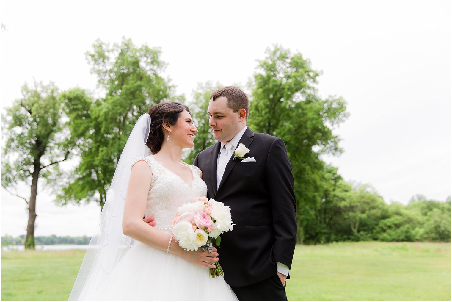 Bride and groom at riverfront venue