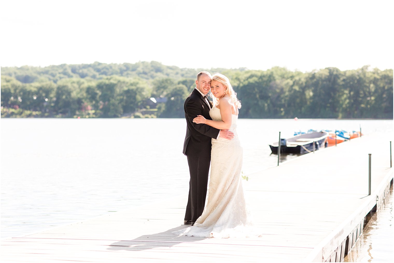 Bride and groom on the lake