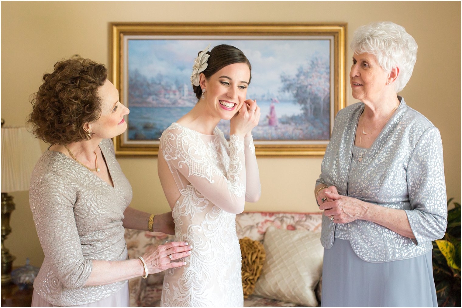 Bride getting ready with mother and grandmother