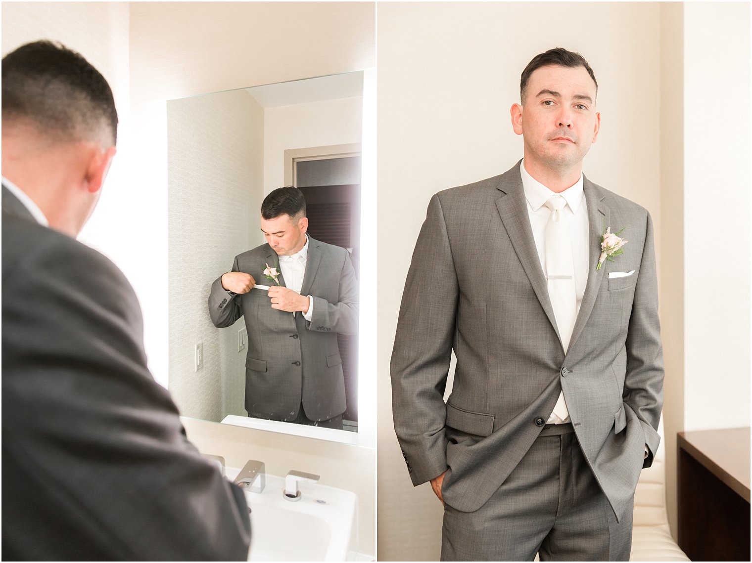 Groom in Calvin Klein suit