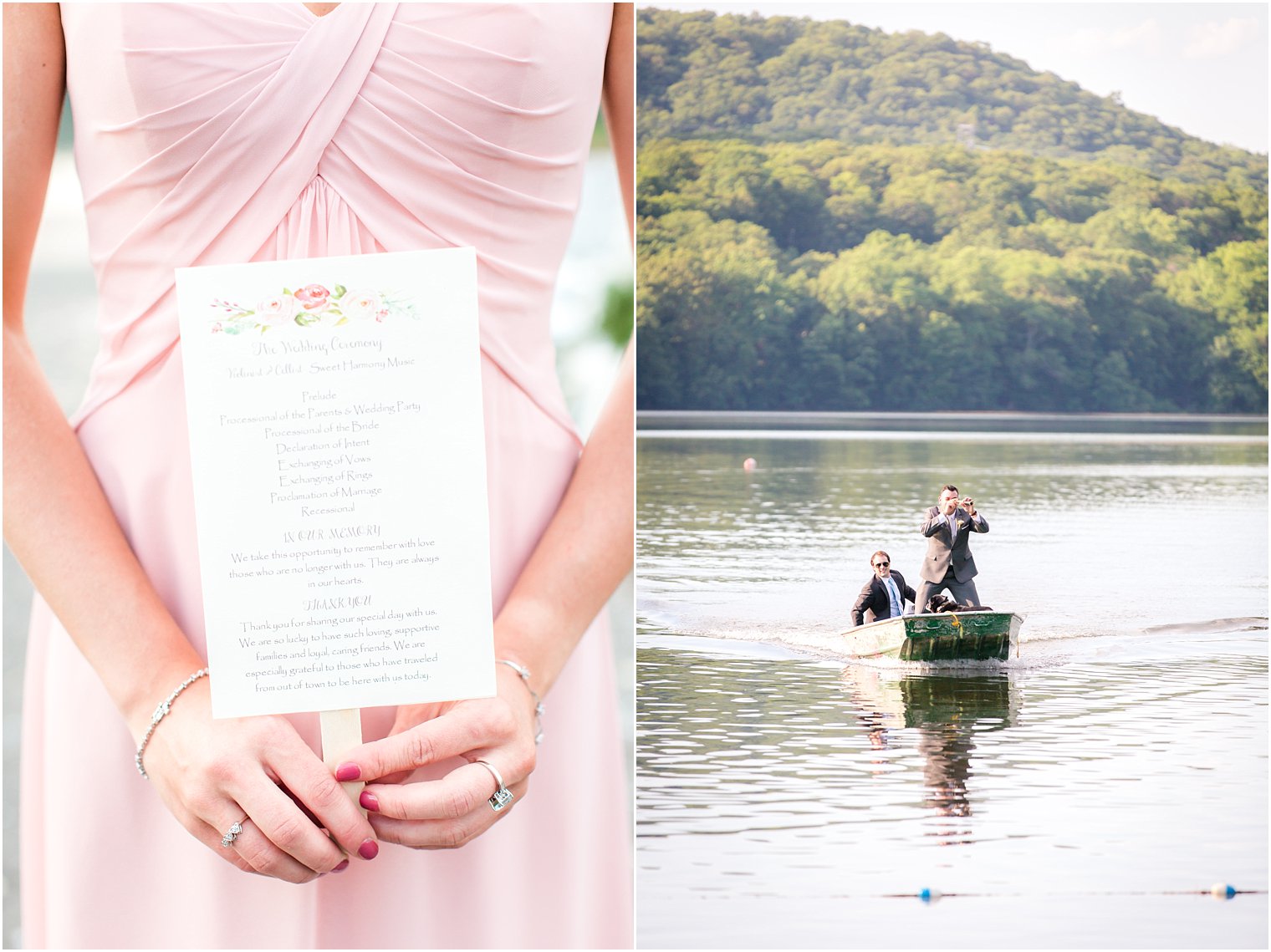 Groom arriving in motor boat