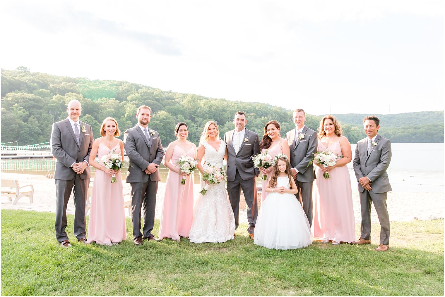 Bridal party in gray and pink