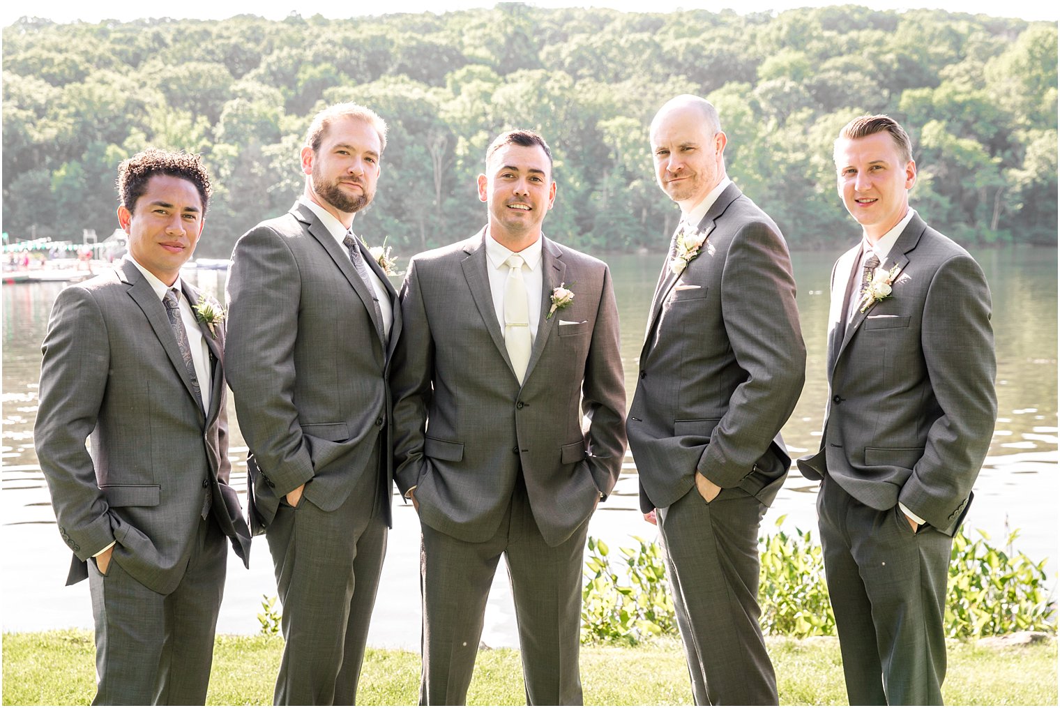 Groomsmen in gray Calvink Klein suits